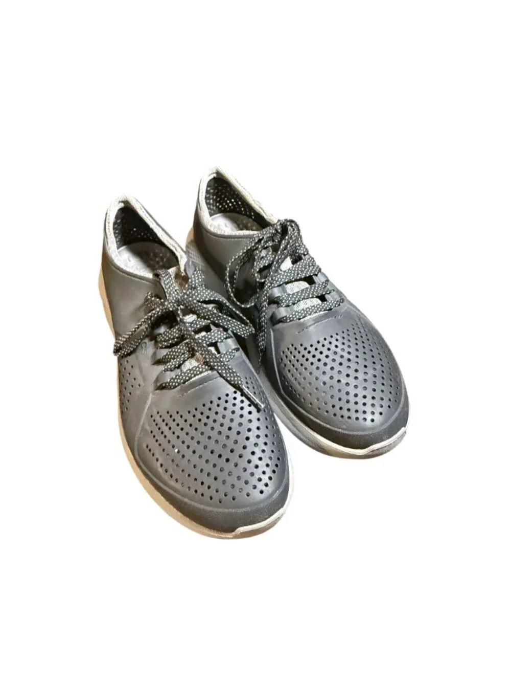 Crocs Mens Lightweight Gray Perforated Sneakers With Lace-Up Closure Size 10
